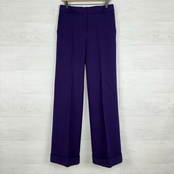 J.Crew Collection Hutton Trouser Pants Size 4 Full length Wide Leg Purple Wool - Picture 1 of 14